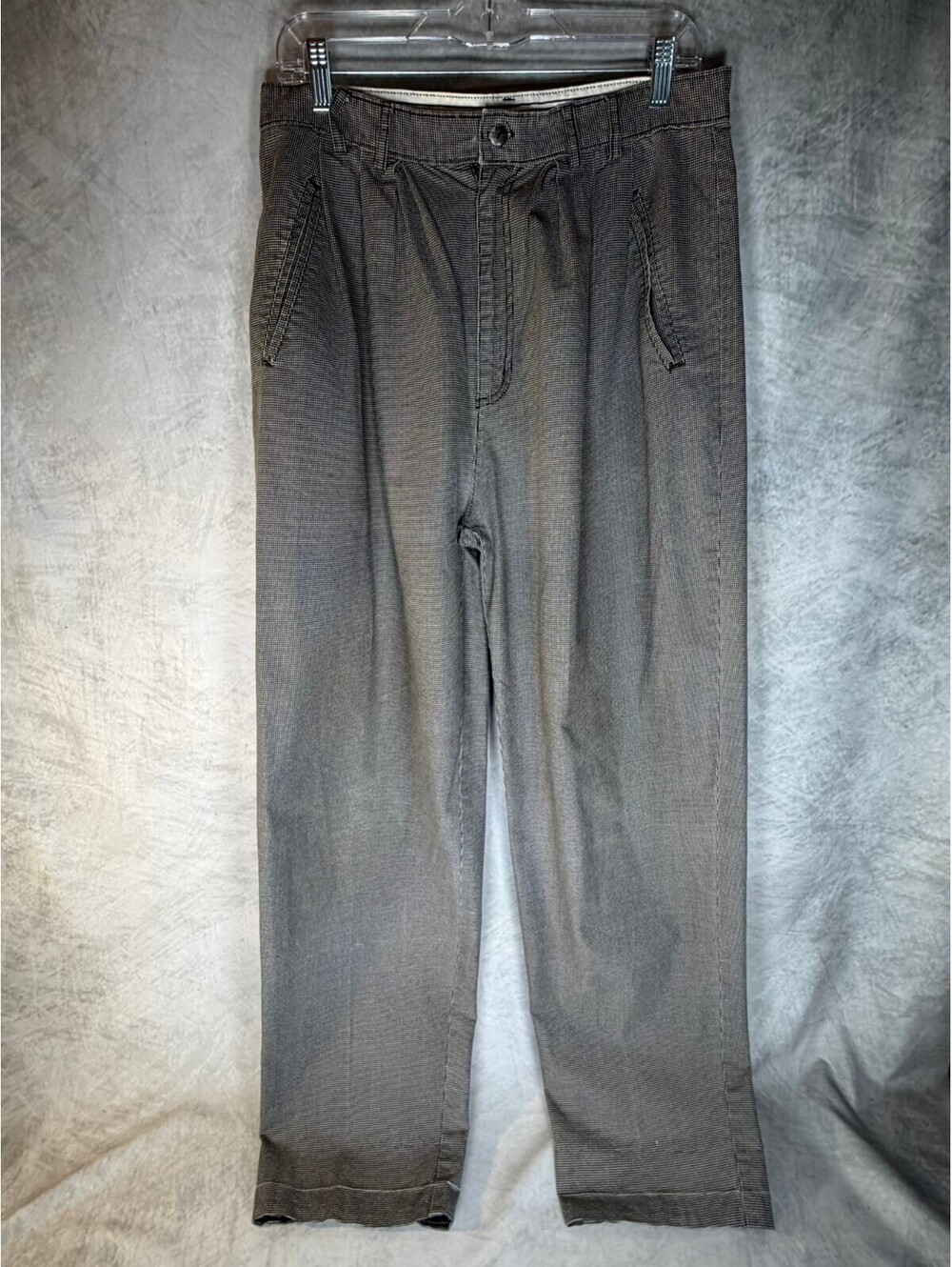 Gitano Mens Pants 32x33 Y2K Black White Micro Check Pleated Straight Leg Retro